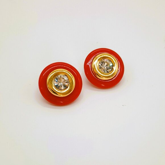 Vintage KJL for Avon Interchangeable Earrings Gold Tone Red Green Black Stud - Picture 4 of 6